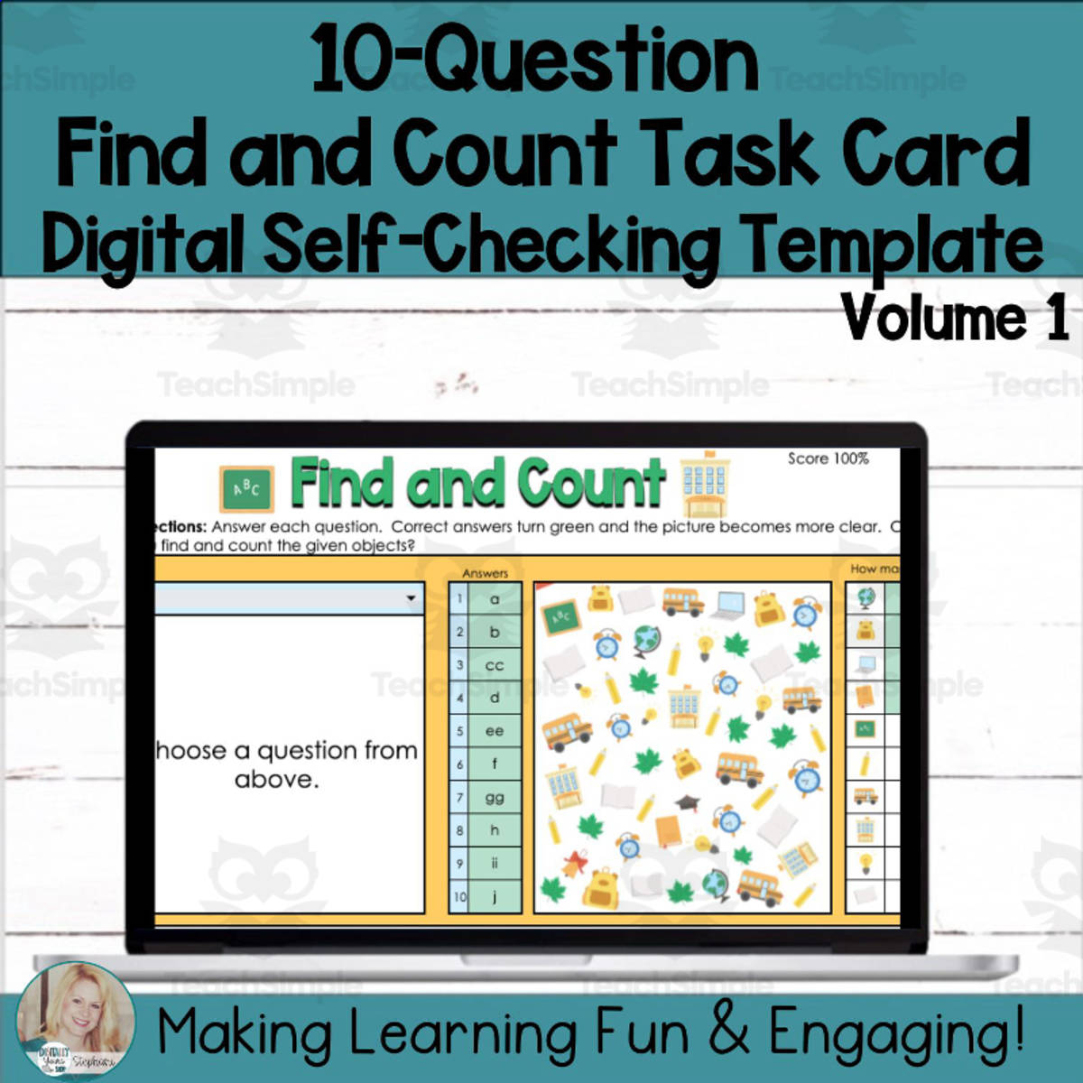 An educational teaching resource from Digitally Yours Shop entitled Editable Self-Checking Find and Count Task Card Template Activity V1 downloadable at Teach Simple.