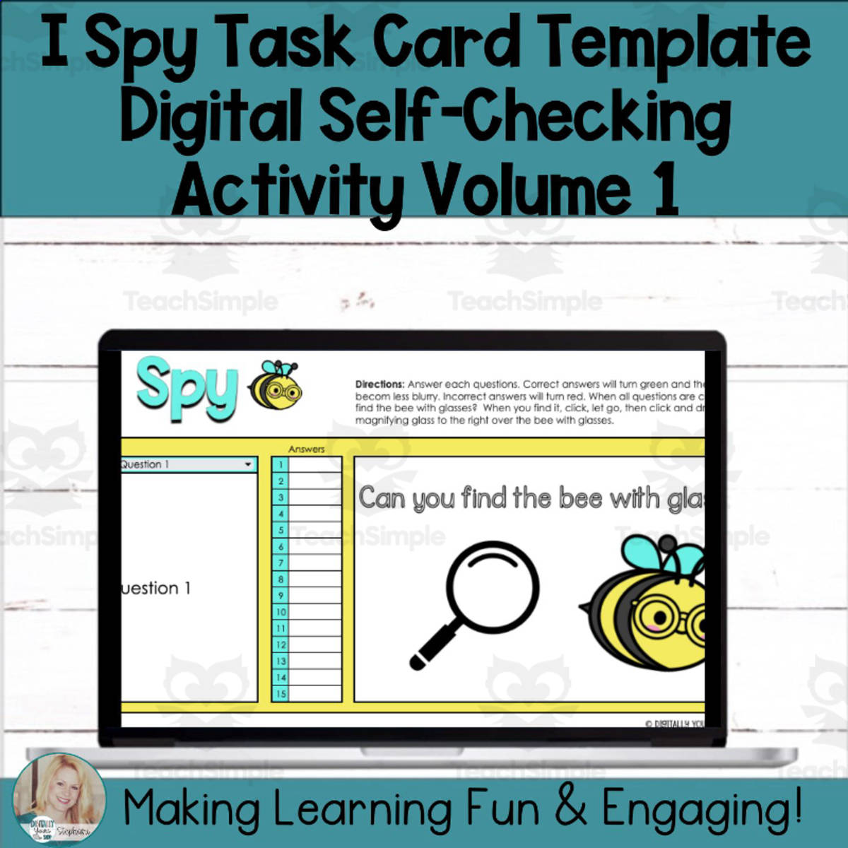 An educational teaching resource from Digitally Yours Shop entitled Editable Self-Checking I Spy Template - Digital Task Card Vol.1 downloadable at Teach Simple.
