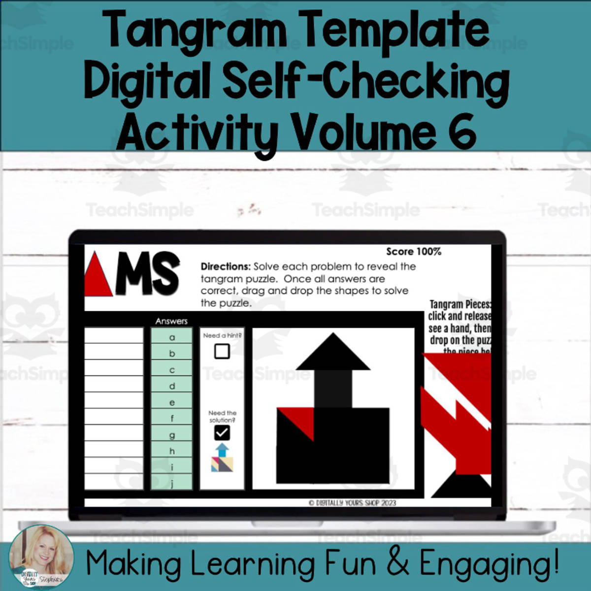 An educational teaching resource from Digitally Yours Shop entitled Editable Self-Checking Tangram Template - Digital Resource Vol. 6 downloadable at Teach Simple.