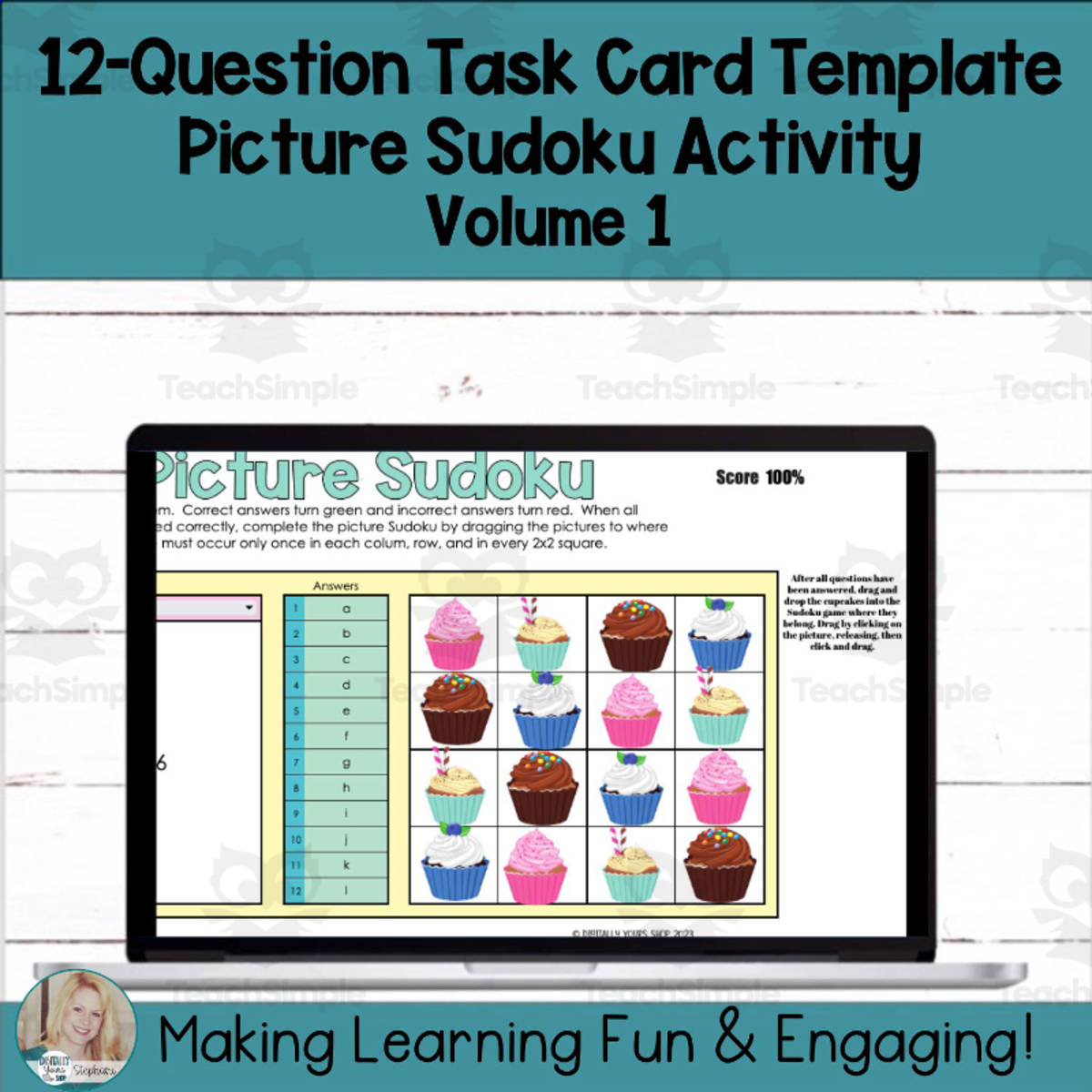 An educational teaching resource from Digitally Yours Shop entitled Editable Self-Checking Task Card Template Activity Picture Sudoku Vol1 downloadable at Teach Simple.