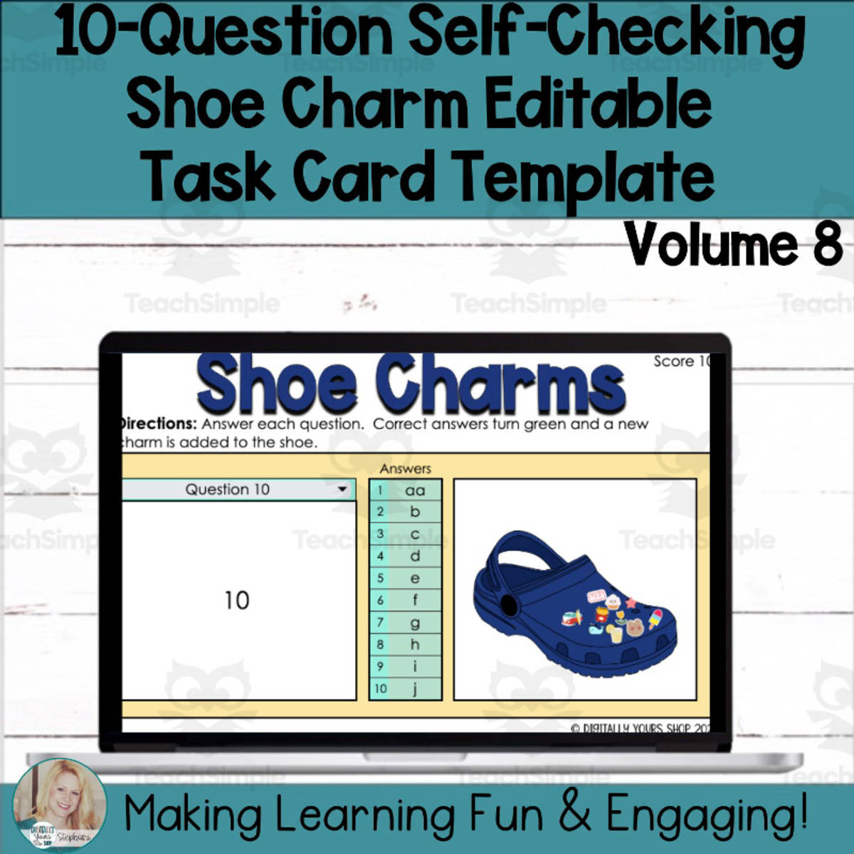 An educational teaching resource from Digitally Yours Shop entitled Editable Self-Checking Task Card Template - Digital Resource Vol. 8 downloadable at Teach Simple.