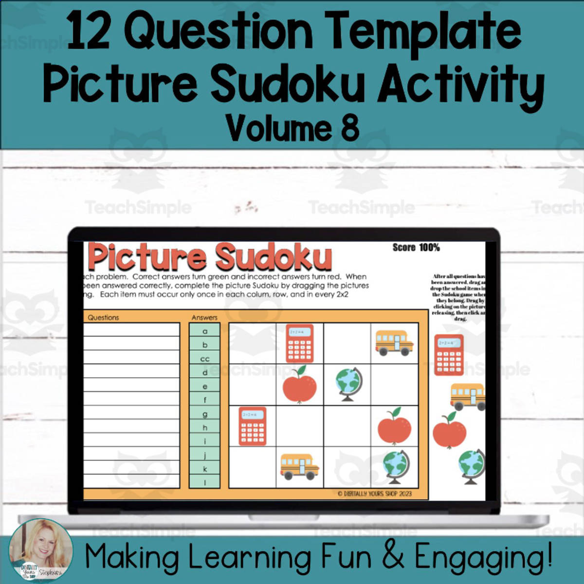 An educational teaching resource from Digitally Yours Shop entitled Editable Self-Checking Template Digital Activity Picture Sudoku V8 downloadable at Teach Simple.