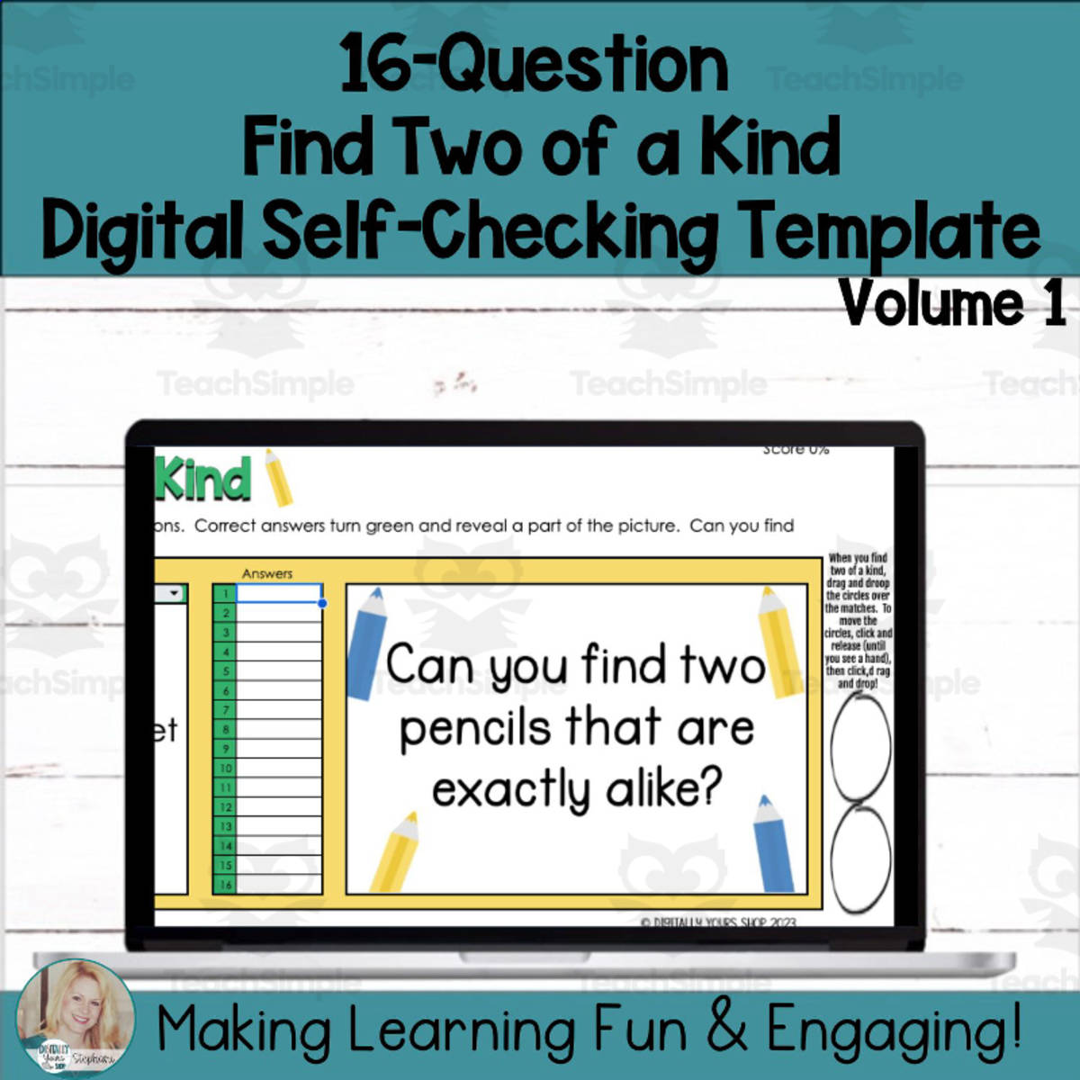An educational teaching resource from Digitally Yours Shop entitled Editable Self-Checking Two of a Kind Task Card Template Digital Activi downloadable at Teach Simple.