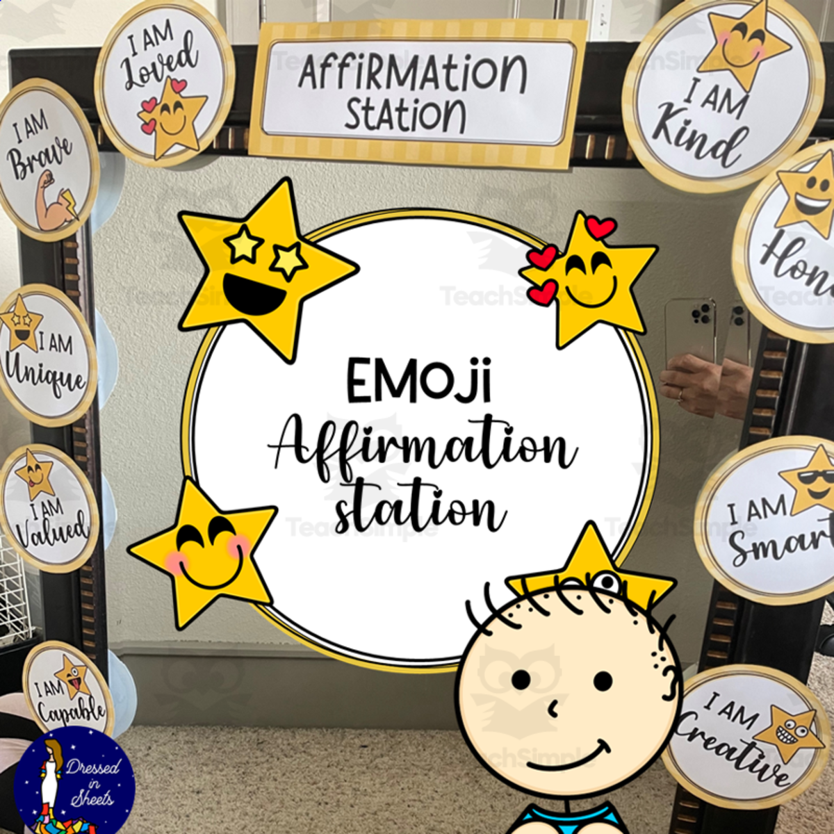 An educational teaching resource from Soumara Siddiqui entitled EDITABLE Star Emoji Cool Kid Affirmation Station downloadable at Teach Simple.