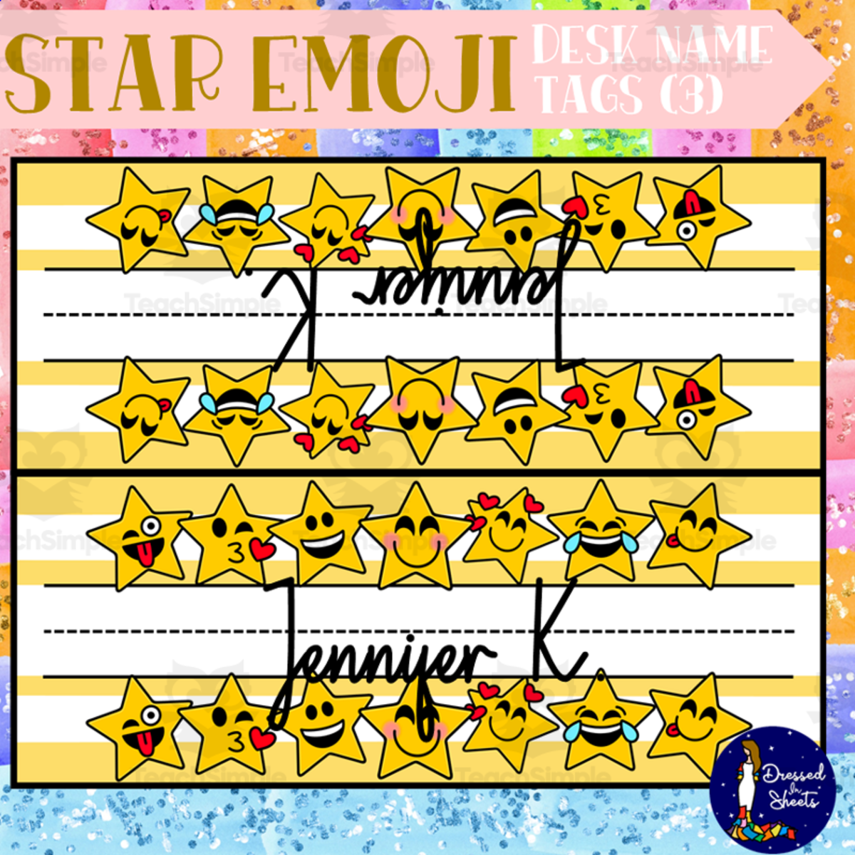 An educational teaching resource from Soumara Siddiqui entitled EDITABLE Star Emoji Desk Name Tags downloadable at Teach Simple.