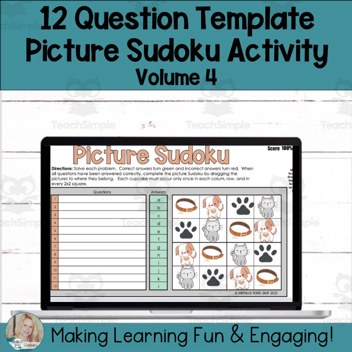 An educational teaching resource from Digitally Yours Shop entitled Editable Sudoko Game Self-Checking Template Digital Activity V4 downloadable at Teach Simple.