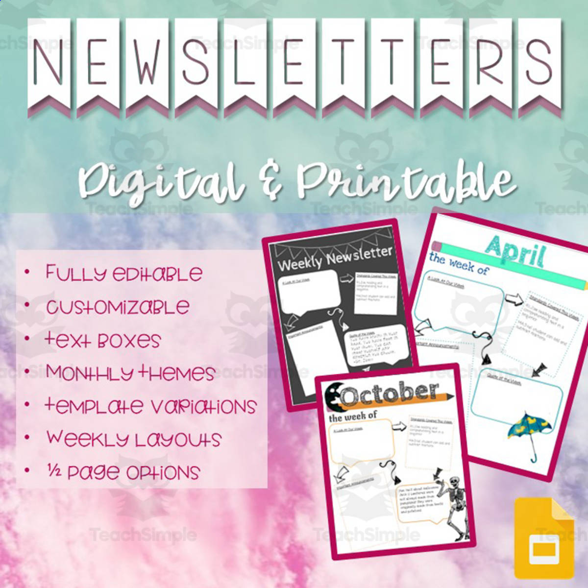An educational teaching resource from Hey Teacher Shoppe entitled Editable Weekly Newsletters downloadable at Teach Simple.