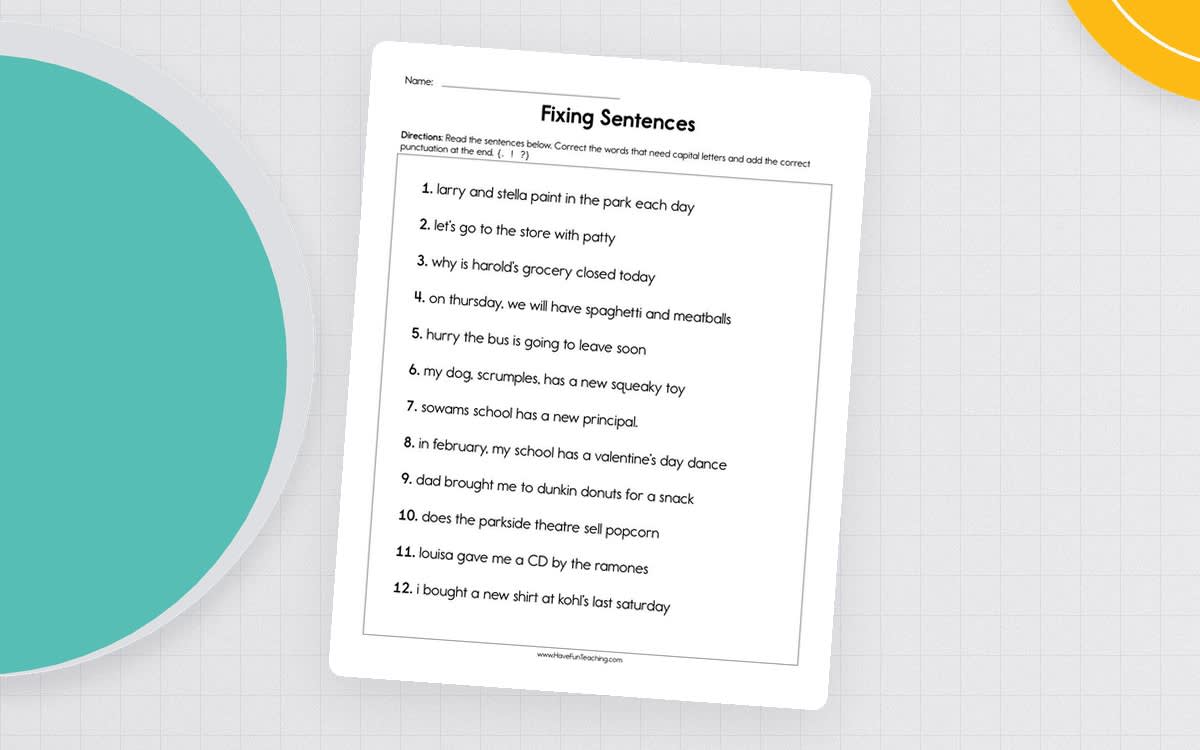 An educational teaching resource from Have Fun Teaching entitled Editing Sentences Worksheet downloadable at Teach Simple.