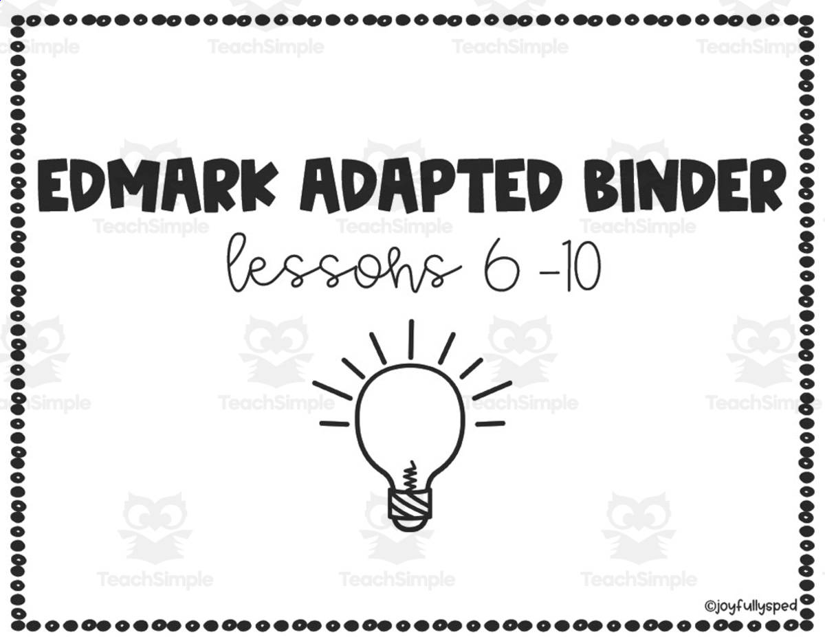 An educational teaching resource from JoyfulToddler entitled Edmark Adapted Binder Lessons 6-10 downloadable at Teach Simple.