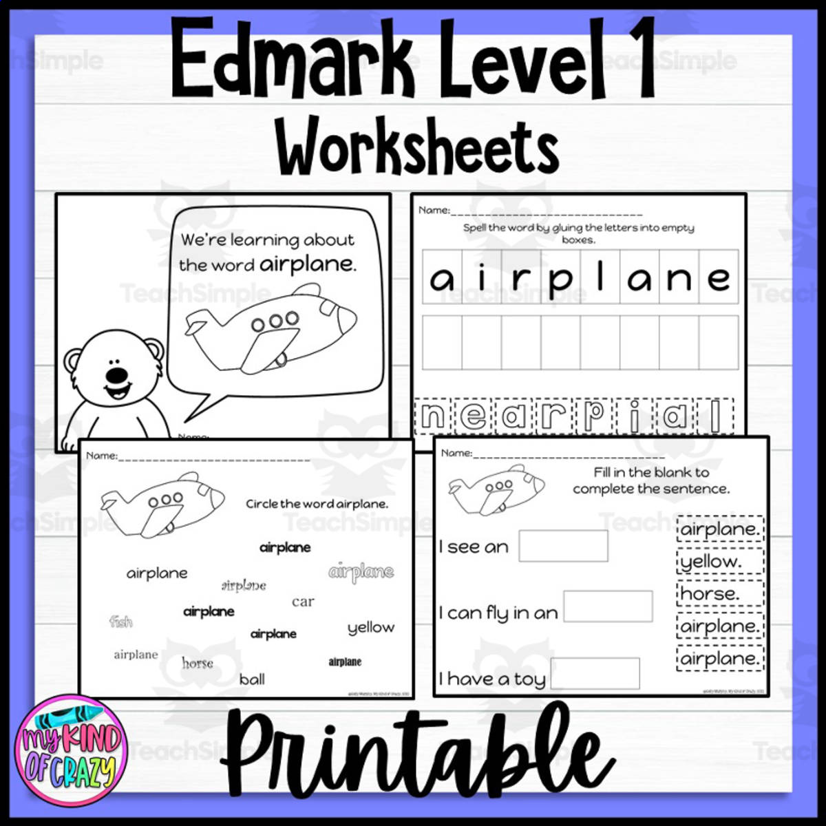 An educational teaching resource from My Kind of Crazy entitled Edmark, Level 1 Set B Printable, Special Ed downloadable at Teach Simple.