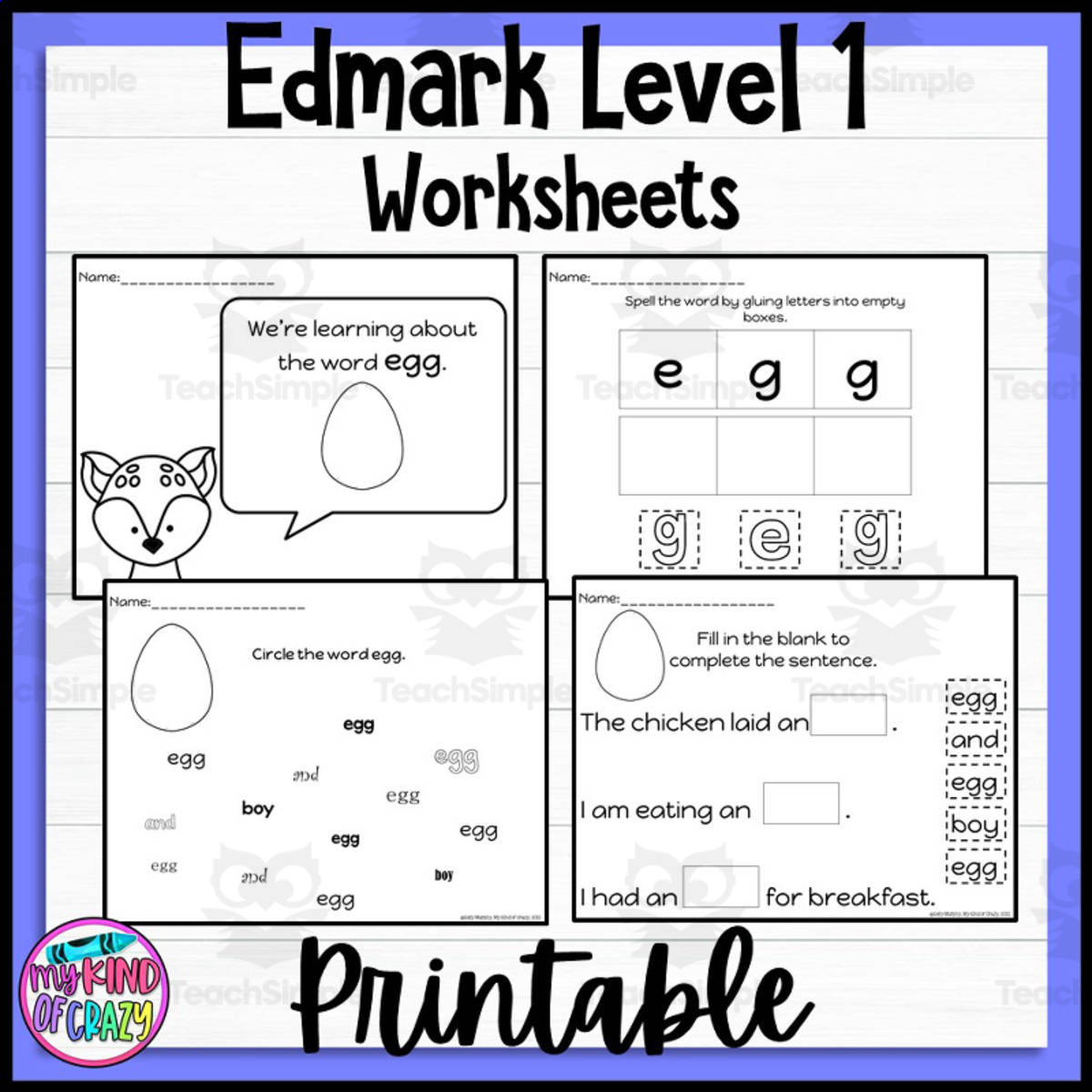 An educational teaching resource from My Kind of Crazy entitled Edmark, Level 1 Set D Printable, Special Ed downloadable at Teach Simple.