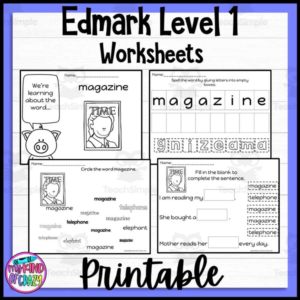 An educational teaching resource from My Kind of Crazy entitled Edmark, Level 1 Set M Printable, Special Ed downloadable at Teach Simple.