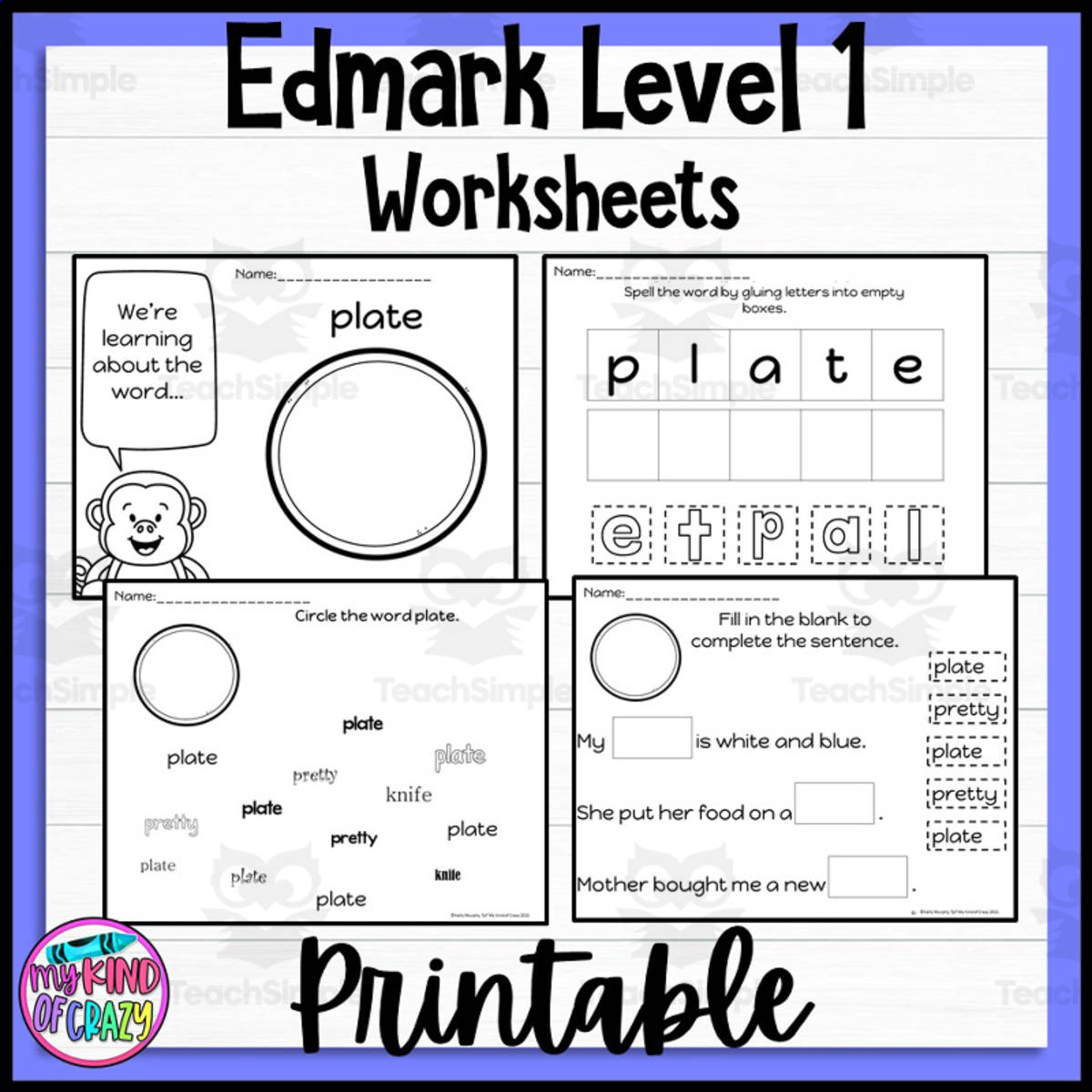 An educational teaching resource from My Kind of Crazy entitled Edmark, Level 1 Set N Printable, Special Ed downloadable at Teach Simple.