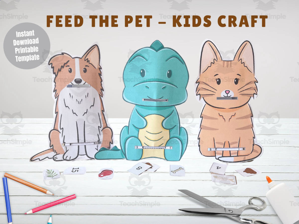 An educational teaching resource from Jenstrokeandstyle entitled Education paper craft, Feed my pet activity for kids, Fun interactive downloadable at Teach Simple.