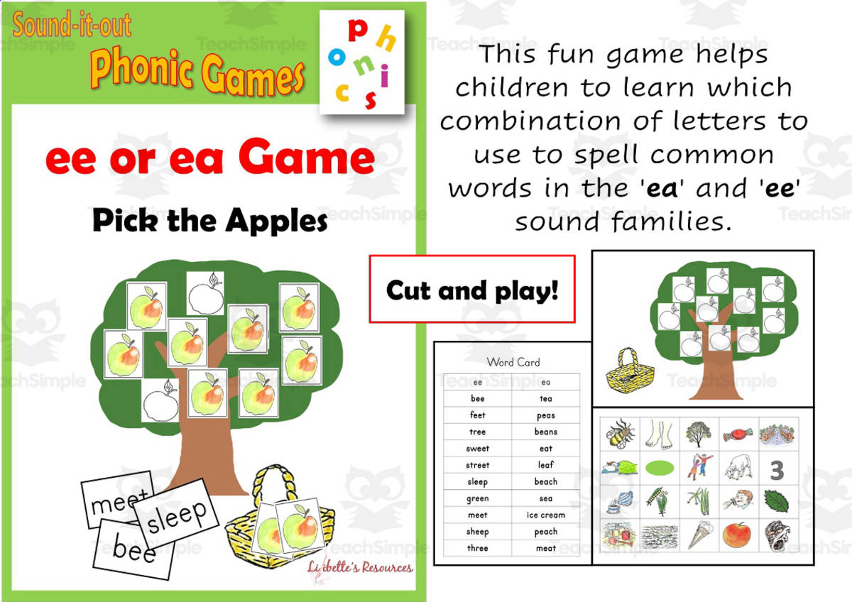 An educational teaching resource from Lilibette's Resources entitled ee or ea Phonic Game downloadable at Teach Simple.