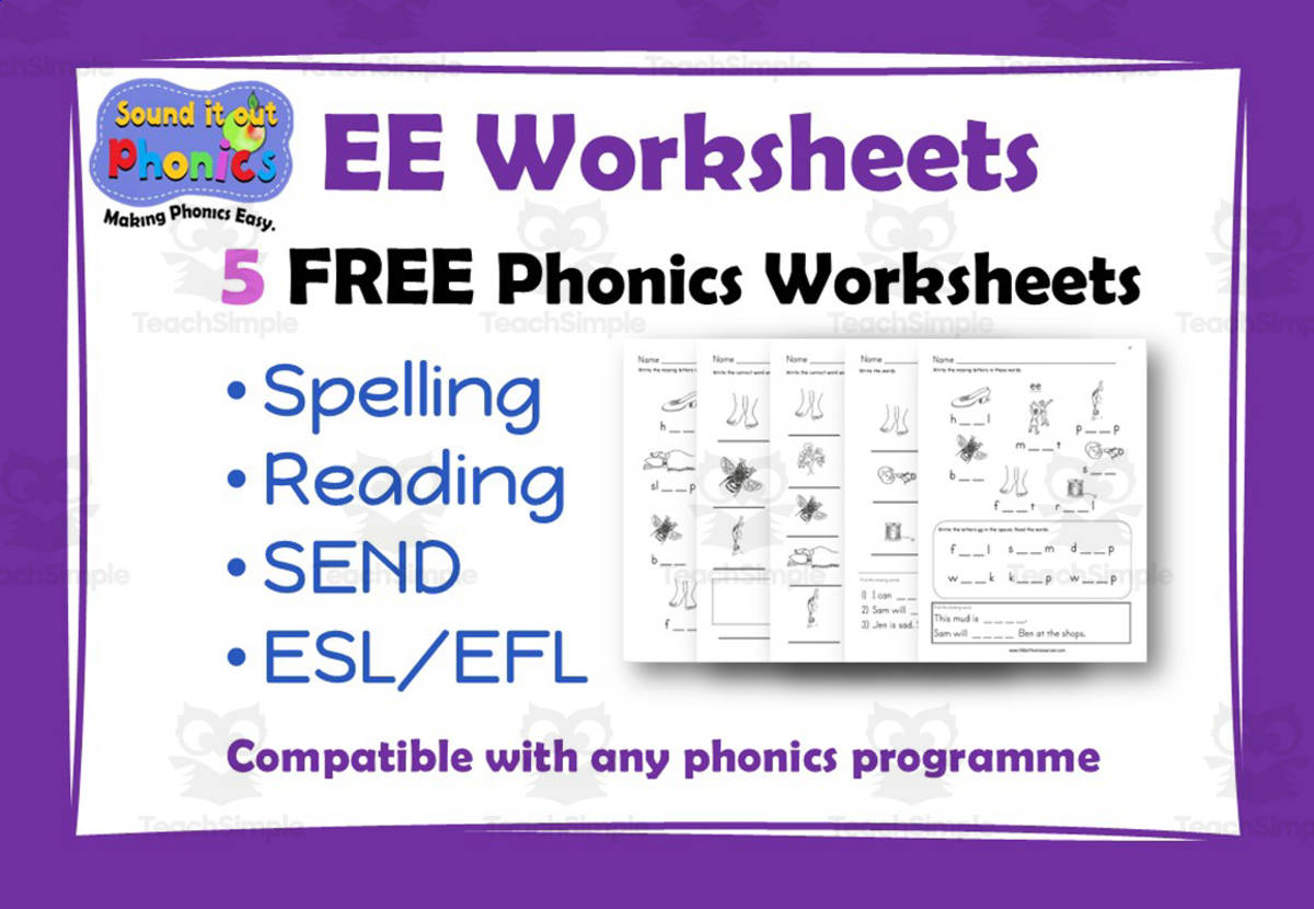 An educational teaching resource from Lilibette's Resources entitled EE Phonics Worksheets: 5 FREE! downloadable at Teach Simple.