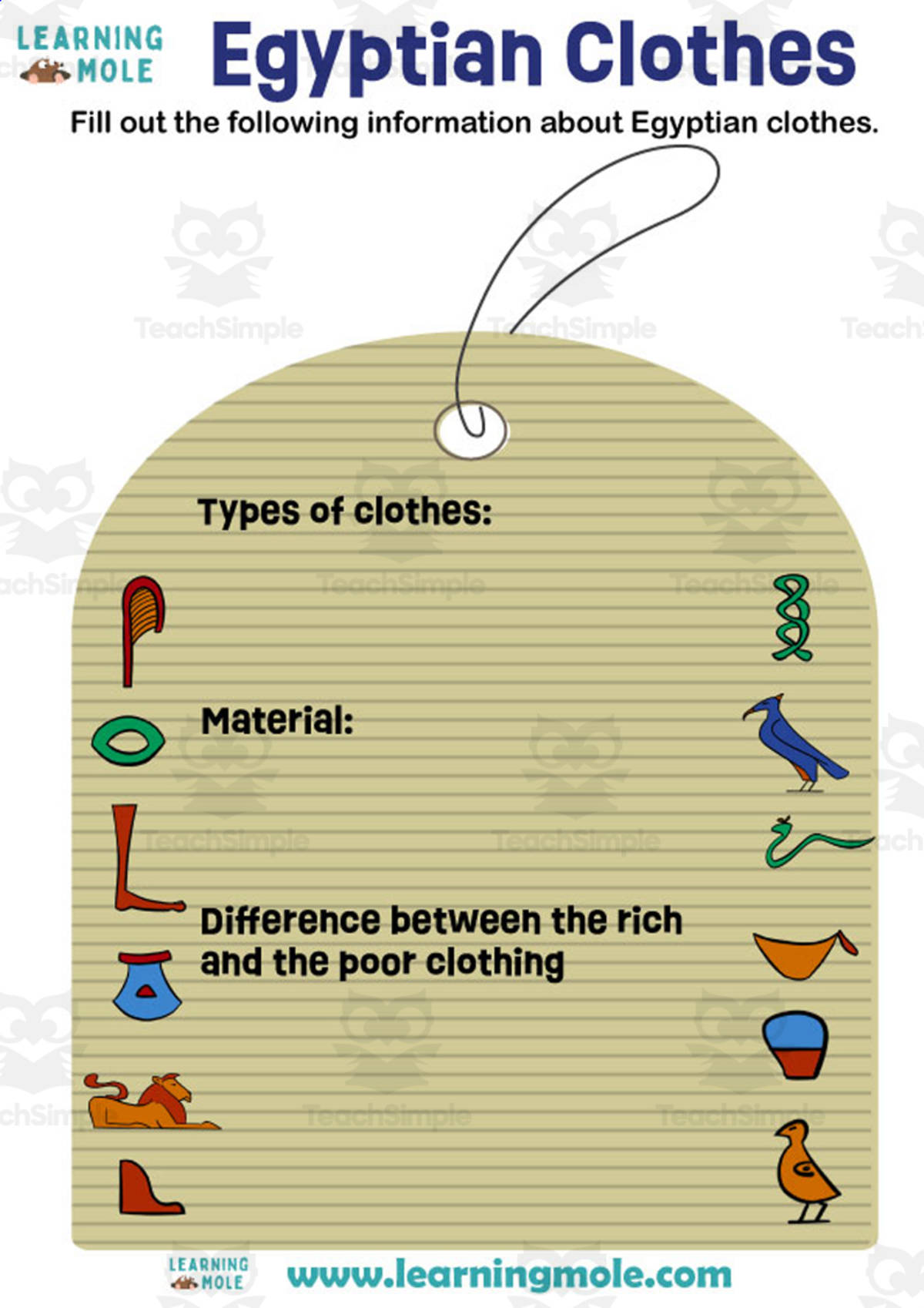 An educational teaching resource from Educational Voice entitled Egyptian Clothes Activity downloadable at Teach Simple.