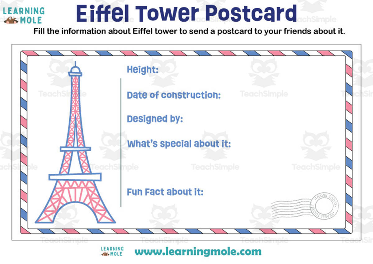 An educational teaching resource from Educational Voice entitled Eiffel Tower Activity downloadable at Teach Simple.