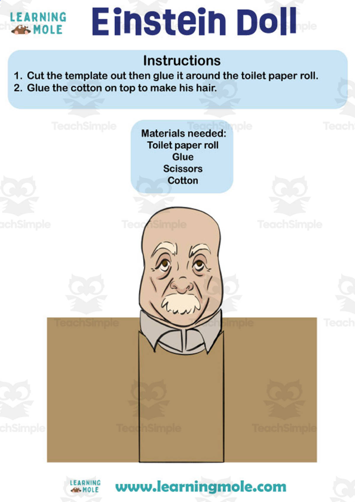 An educational teaching resource from Educational Voice entitled Einstein Doll Activity downloadable at Teach Simple.