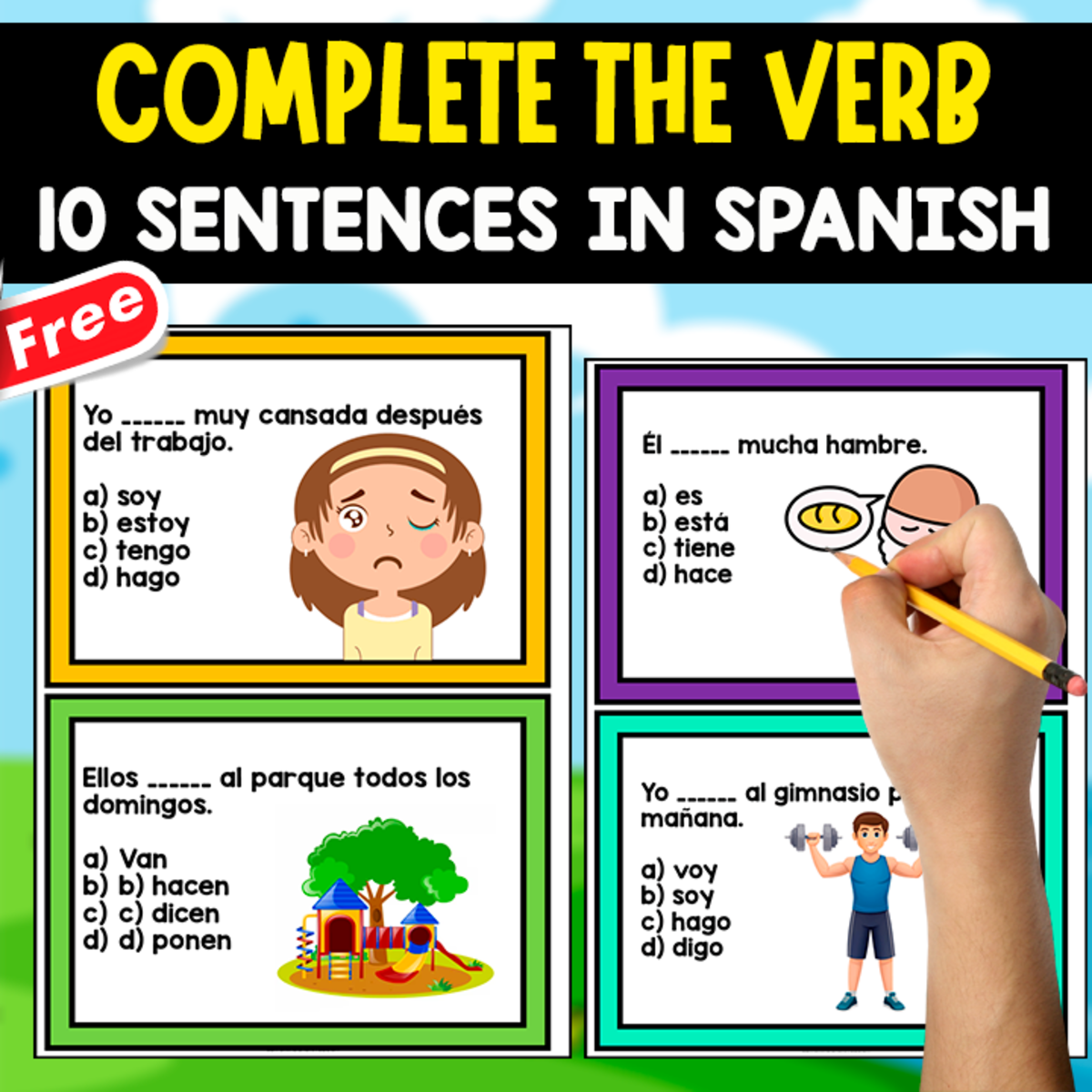 An educational teaching resource from EDITORIAL LAURA EDUCA entitled EL VERBO EN ESPAÑOL | COMPLETE THE SENTENCES downloadable at Teach Simple.
