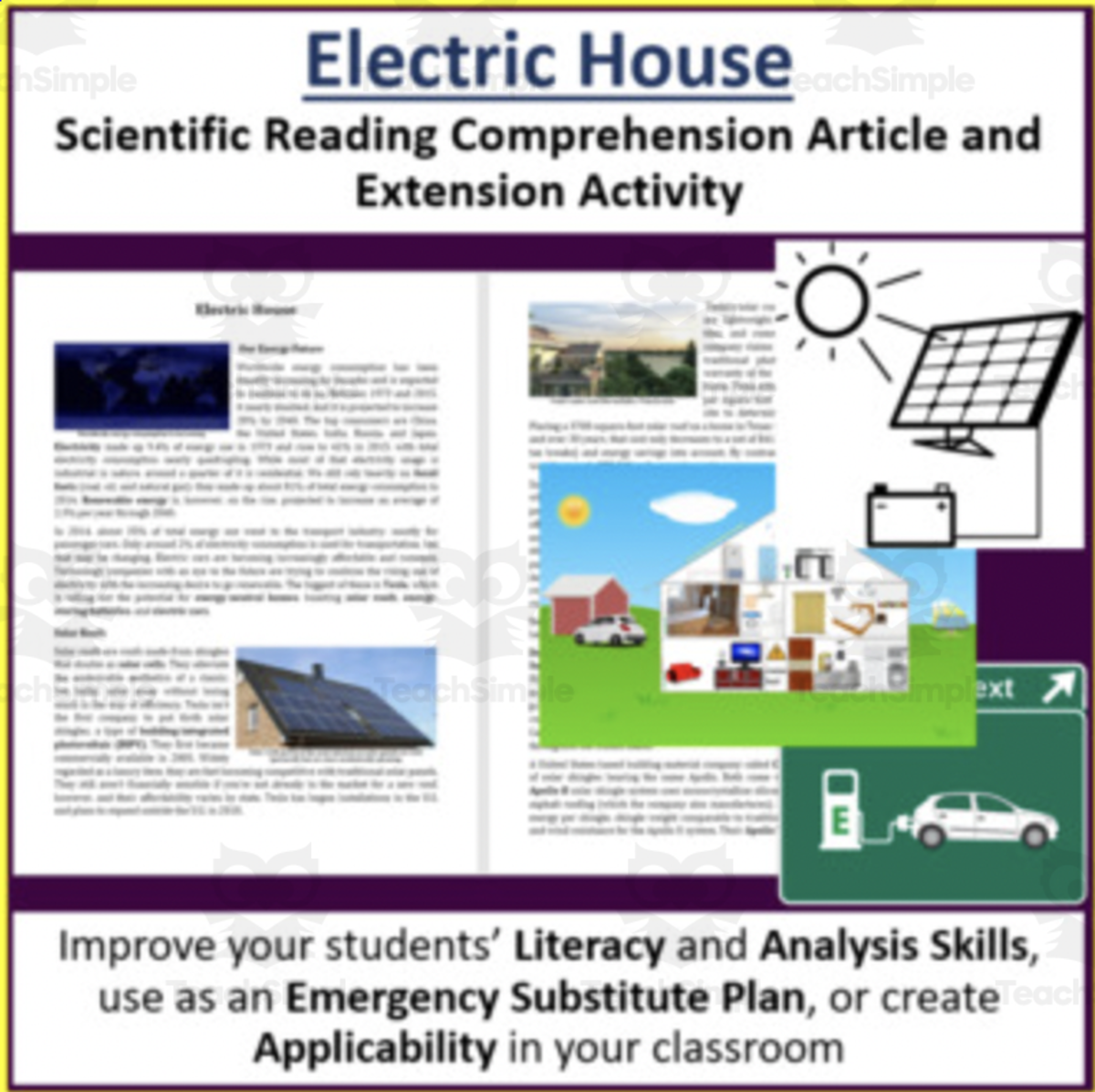 An educational teaching resource from Teach With Fergy entitled Electric House Reading Comprehension Article downloadable at Teach Simple.