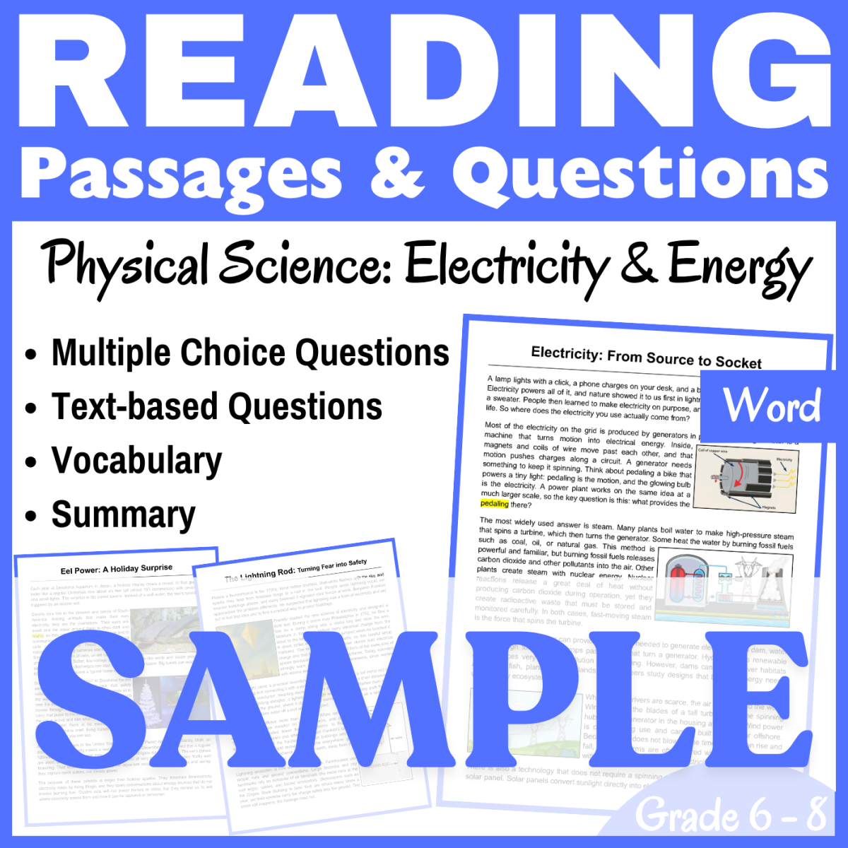 An educational teaching resource from CORED Education - Middle & High School entitled Electricity & Energy: SAMPLE Physical Science Reading Passage (Word) downloadable at Teach Simple.