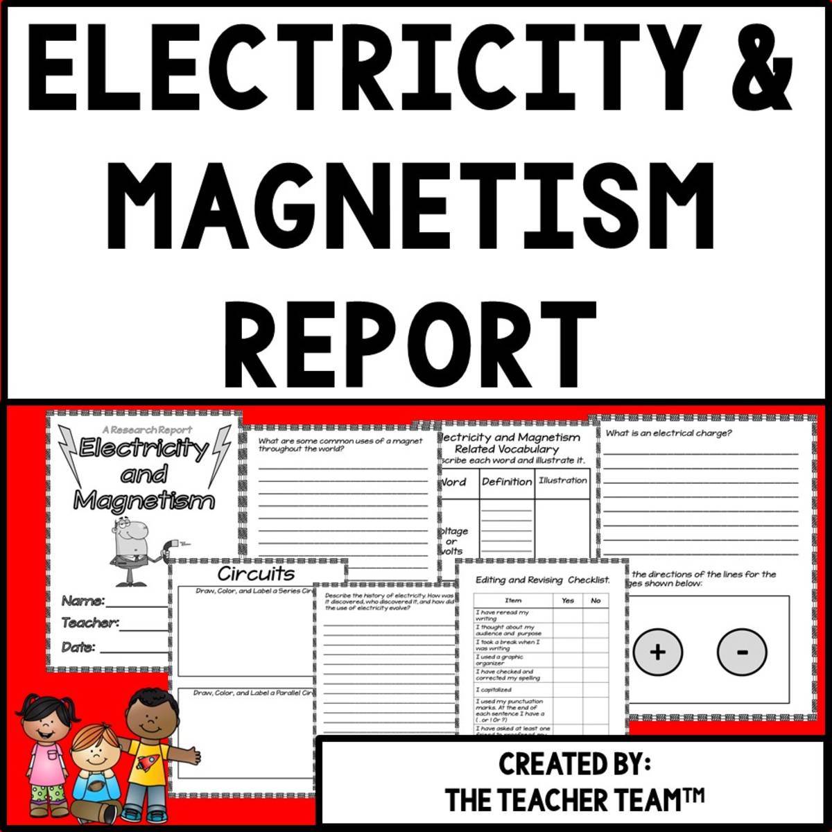 An educational teaching resource from The Teacher Team entitled Electricity and Magnetism | Research Report downloadable at Teach Simple.