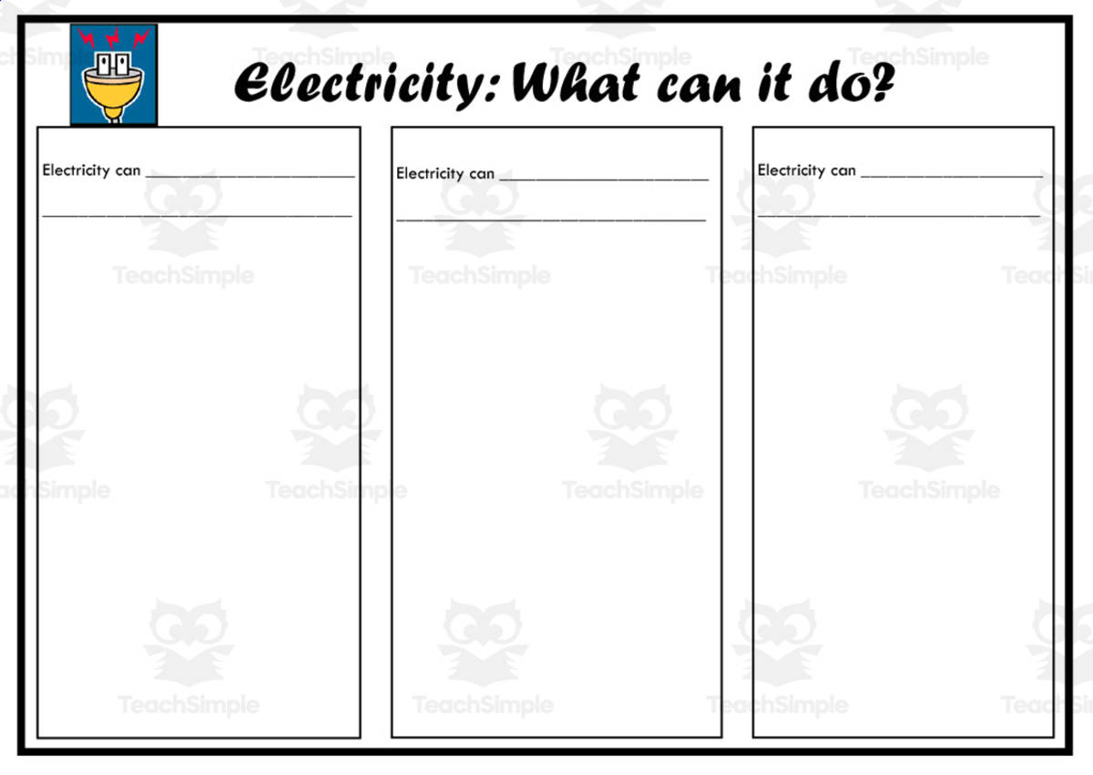 An educational teaching resource from Elementary Resources 4 U entitled Electricity Graphic Organizer downloadable at Teach Simple.