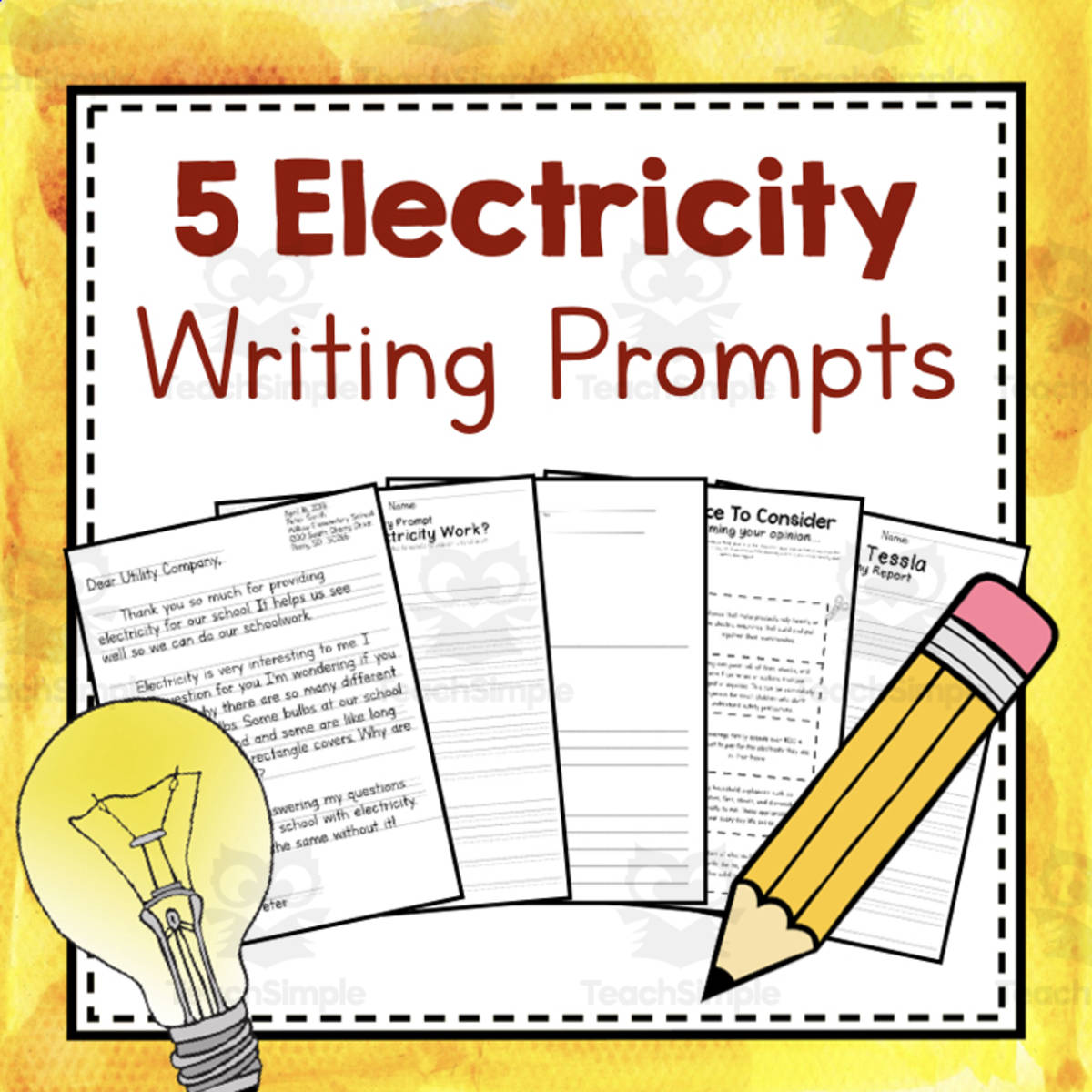 An educational teaching resource from Simply Schoolgirl entitled Electricity Unit Study Writing Prompts downloadable at Teach Simple.