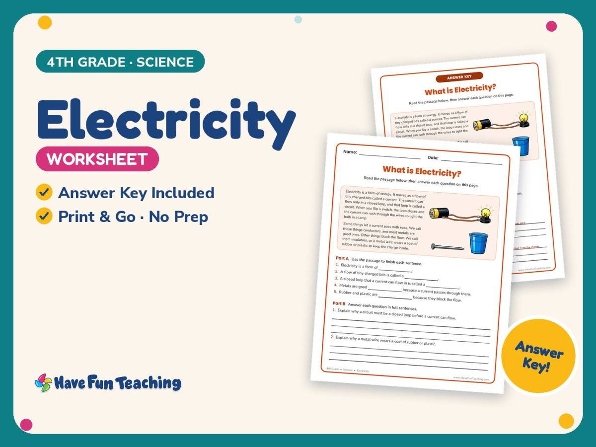 Electricity Worksheet – 4th Grade Energy & States of Matter Practice preview