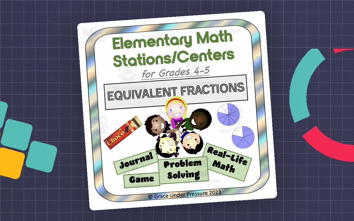 An educational teaching resource from Grace Under Pressure entitled Elementary Math Centers or Stations: Equivalent Fractions (Gr 4 & 5) downloadable at Teach Simple.