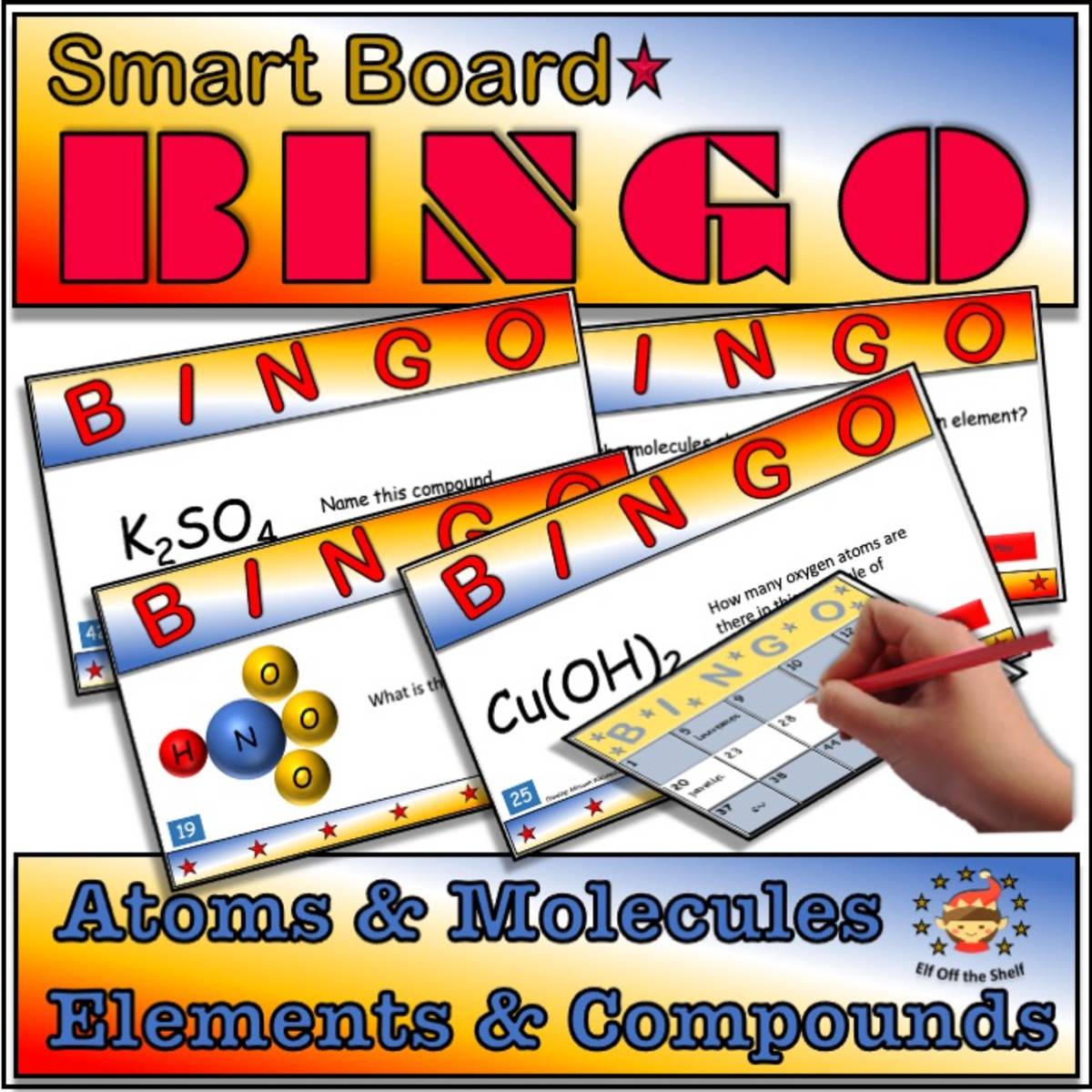 An educational teaching resource from Elf off the Shelf Resources entitled Elements and Compounds - Smart Board Bingo - Middle School Science downloadable at Teach Simple.