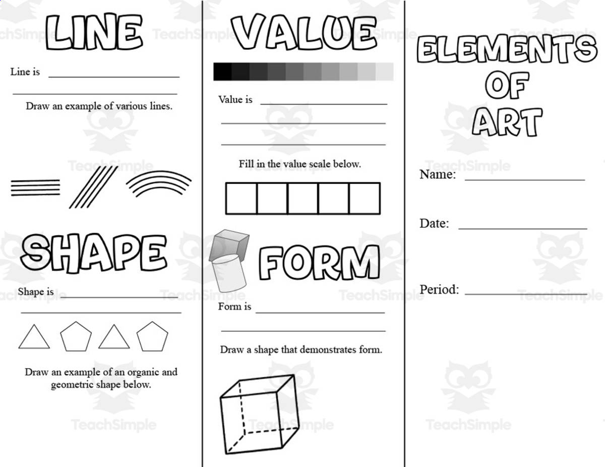 An educational teaching resource from Designs By Um entitled Elements of Art Brochure Activity downloadable at Teach Simple.