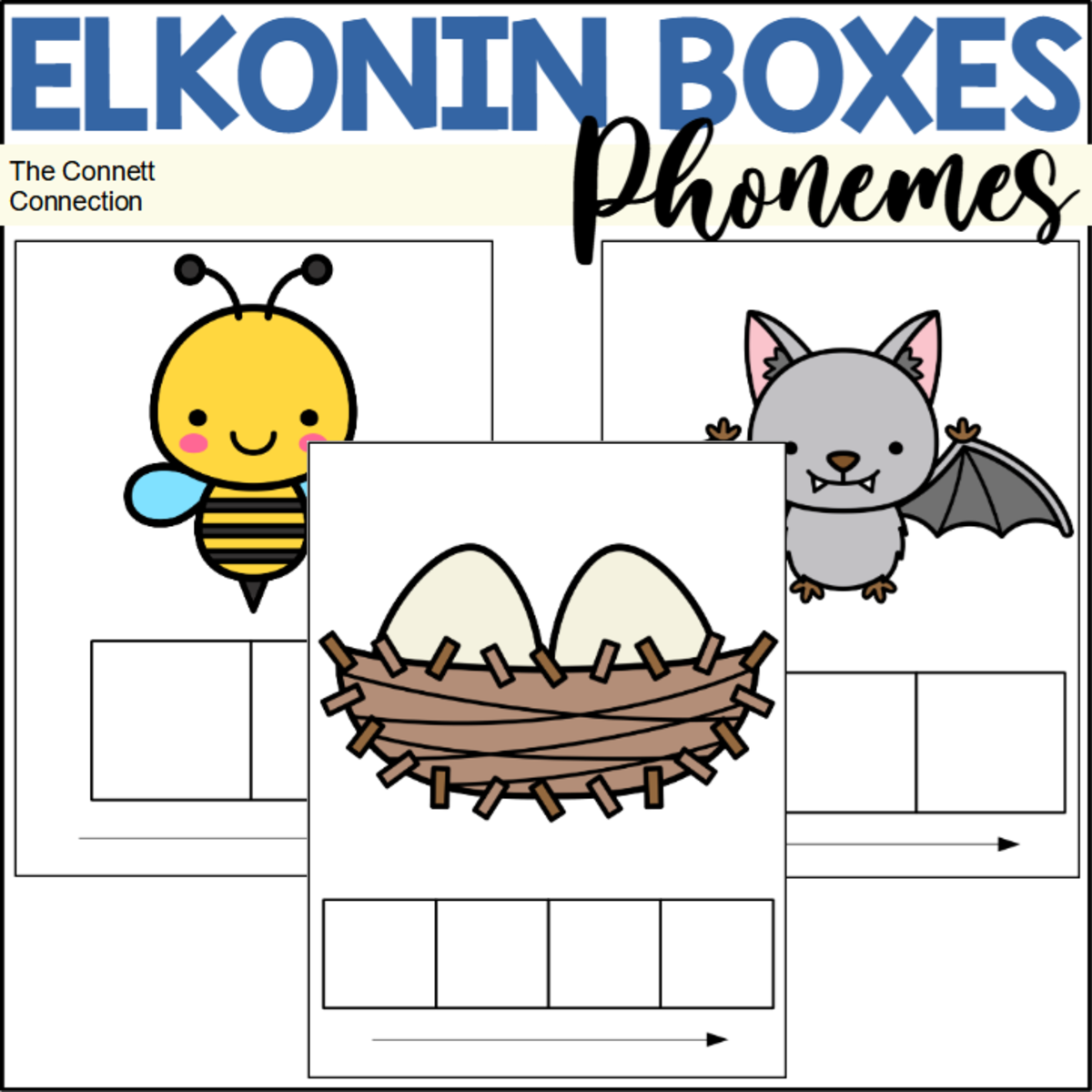 An educational teaching resource from The Connett Connection entitled Elkonin Boxes for Blending and Segmenting Phonemes downloadable at Teach Simple.