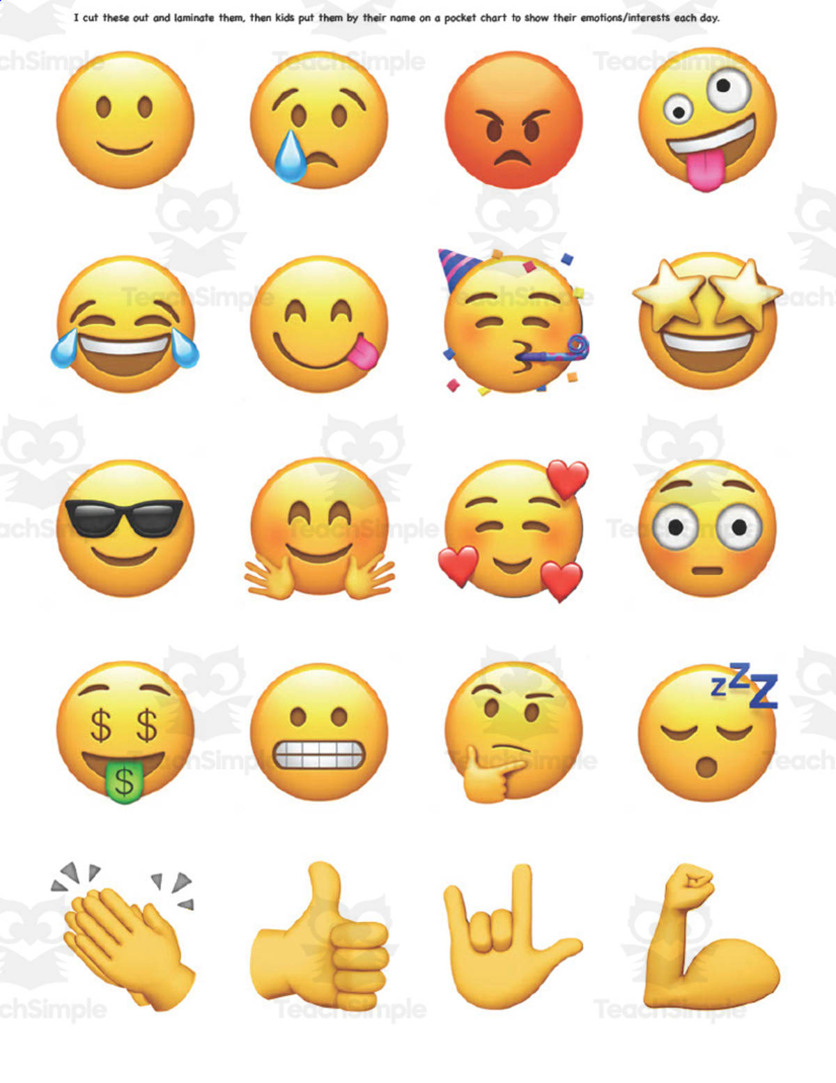An educational teaching resource from Monaco Lane Curriculum for Early Literacy entitled Emoji Emotions – Daily Expression Activity downloadable at Teach Simple.