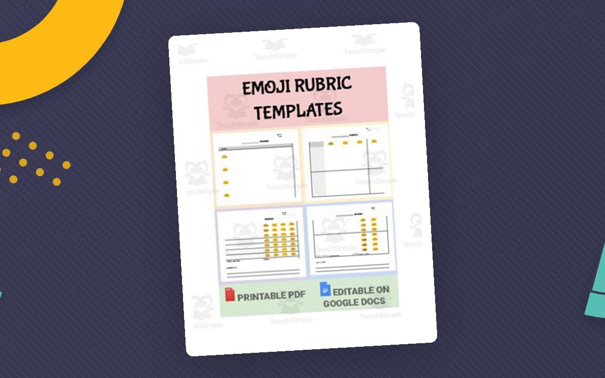 An educational teaching resource from Roombop entitled Emoji Rubric Template (Editable in Google Docs) downloadable at Teach Simple.