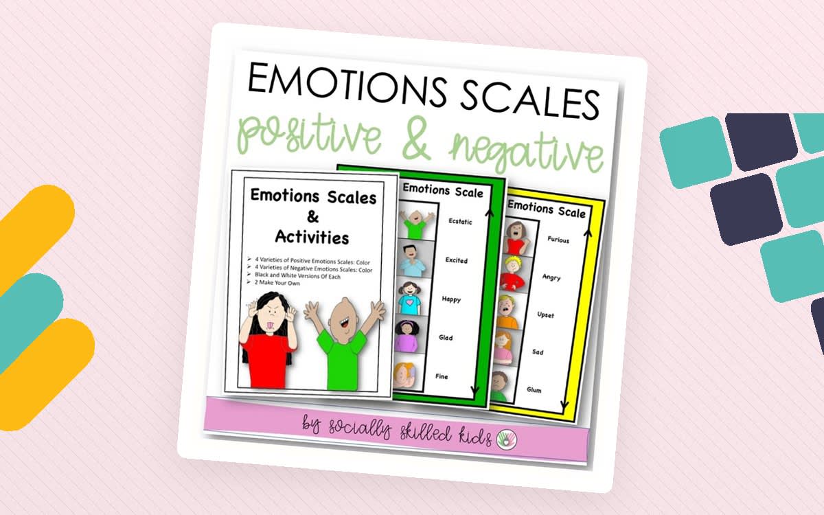 An educational teaching resource from Socially Skilled Kids entitled Emotions Scales With Activities, Positive & Negative Scales downloadable at Teach Simple.