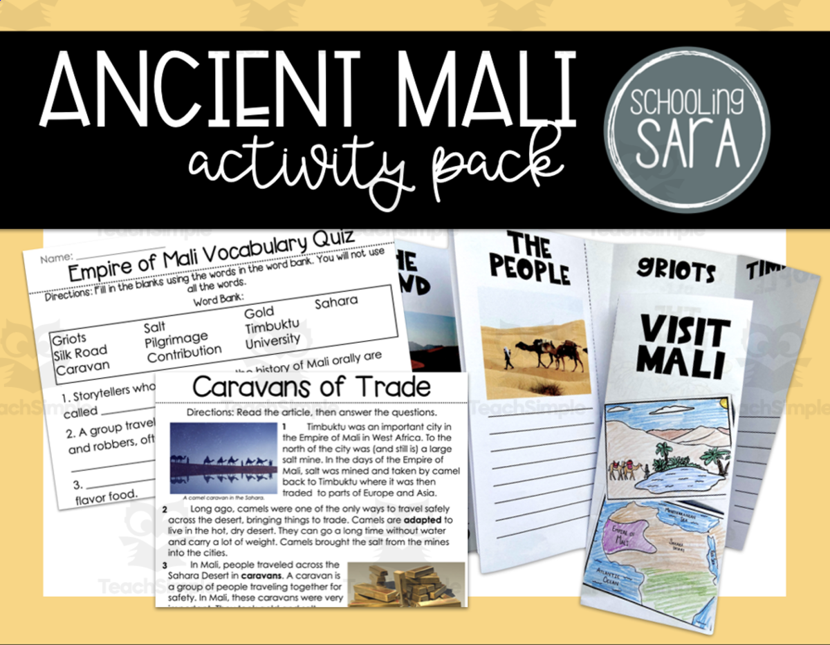 An educational teaching resource from SchoolingSara entitled Empire of Mali Activity Pack downloadable at Teach Simple.