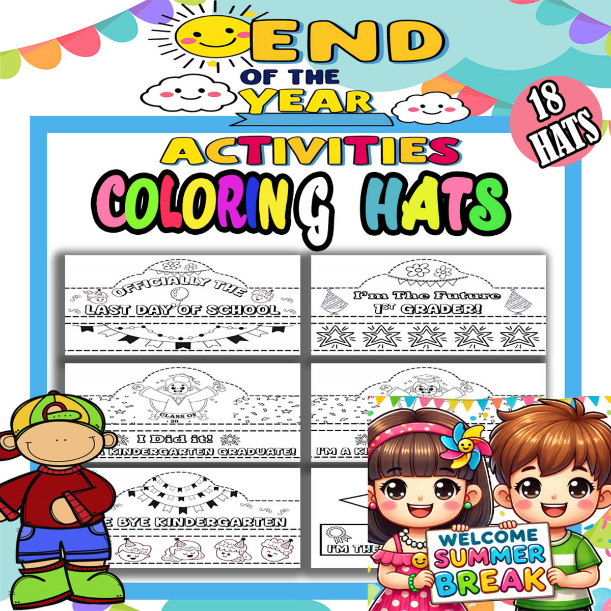 An educational teaching resource from Bambolina55 entitled End of The Year and Graduation Hat Crowns Template Craft downloadable at Teach Simple.