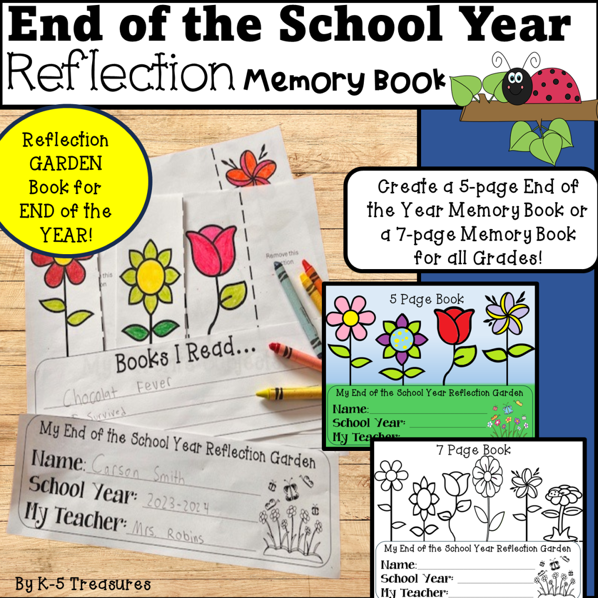 An educational teaching resource from K-5 Treasures entitled End of the Year Reflection Garden Book for All your School Memories! downloadable at Teach Simple.
