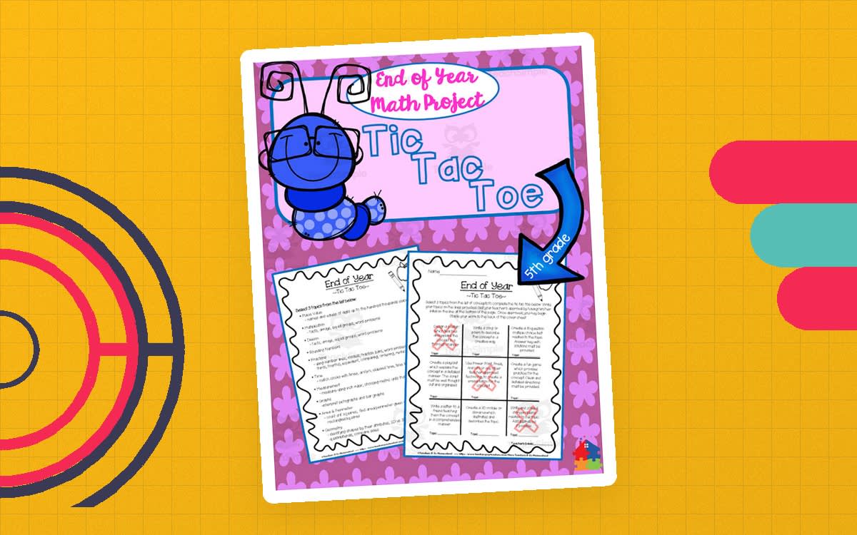 An educational teaching resource from Teachers R Us Homeschool entitled End of Year Math Project | 5th Grade Tic-Tac-Toe downloadable at Teach Simple.