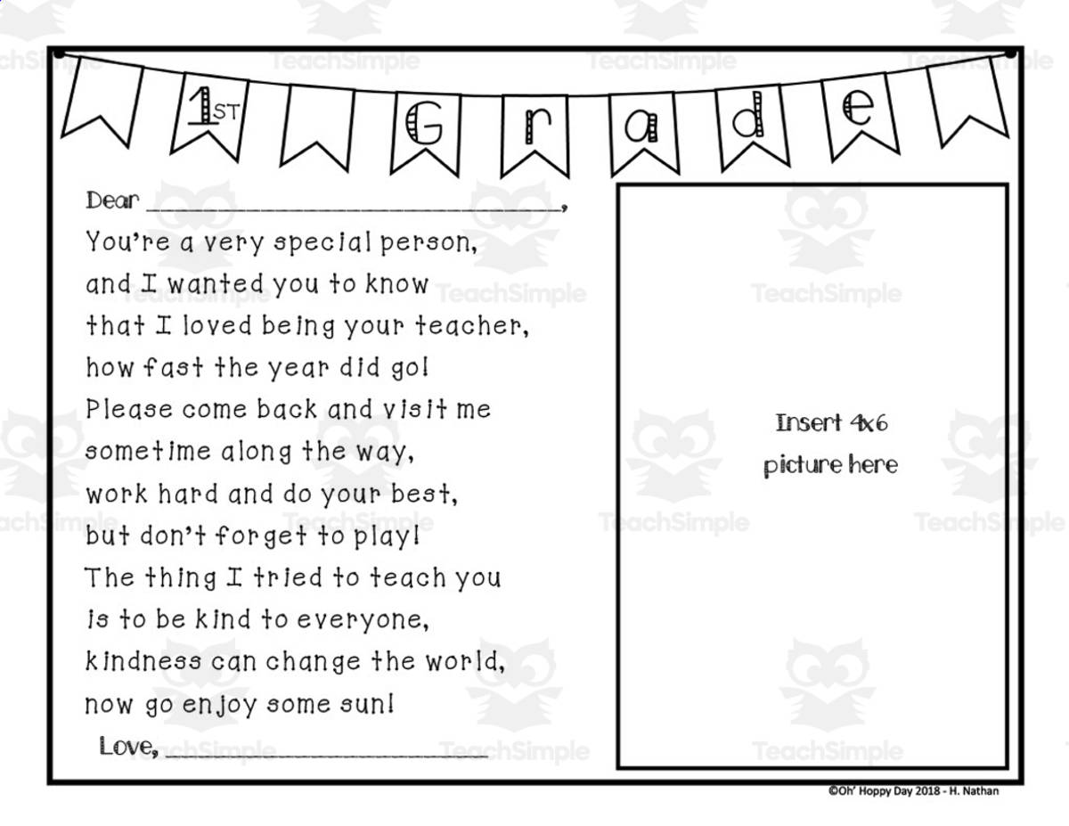 An educational teaching resource from O'Hoppy Day entitled End of Year Teacher Gift for Students downloadable at Teach Simple.