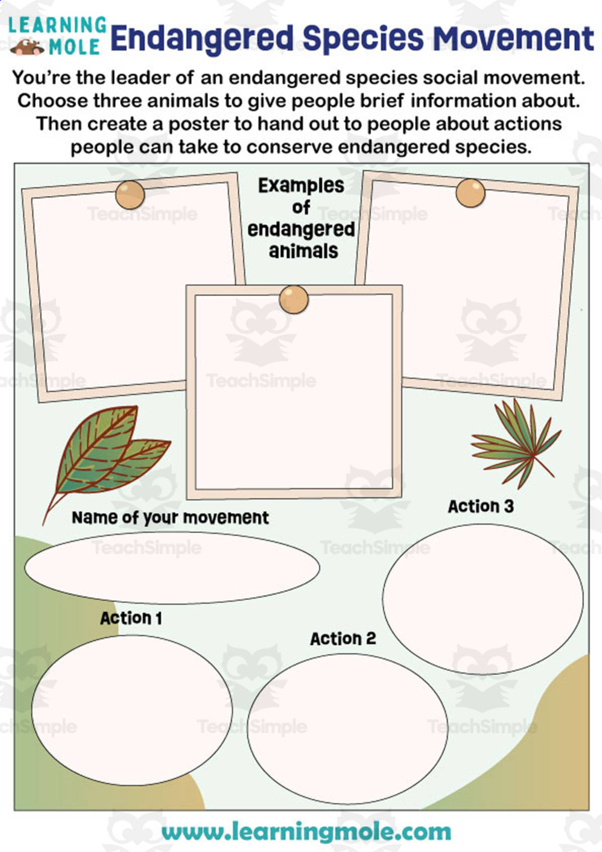 An educational teaching resource from Educational Voice entitled Endangered Species Movement Activity downloadable at Teach Simple.