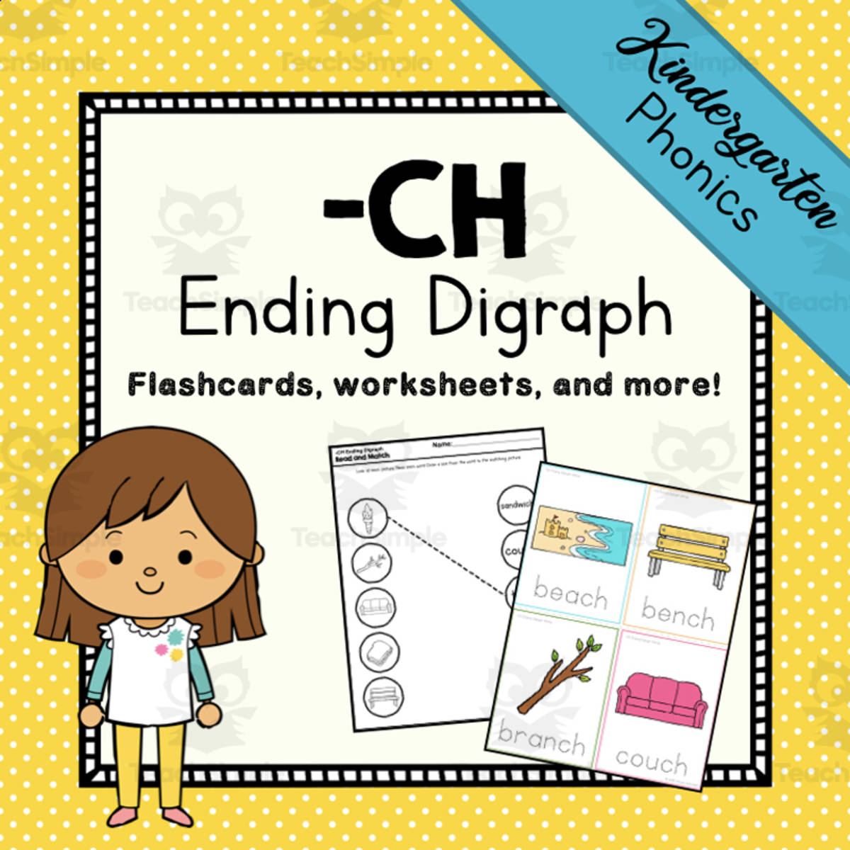 An educational teaching resource from Simply Schoolgirl entitled Ending Digraph: -CH Activity Packet | Printable Resources to Teach Digraphs downloadable at Teach Simple.