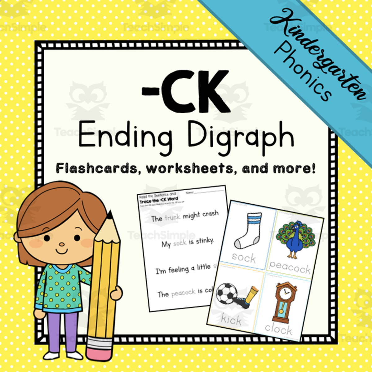An educational teaching resource from Simply Schoolgirl entitled Ending Digraph: -CK Activity Packet | Printable Resources to Teach Digraphs downloadable at Teach Simple.