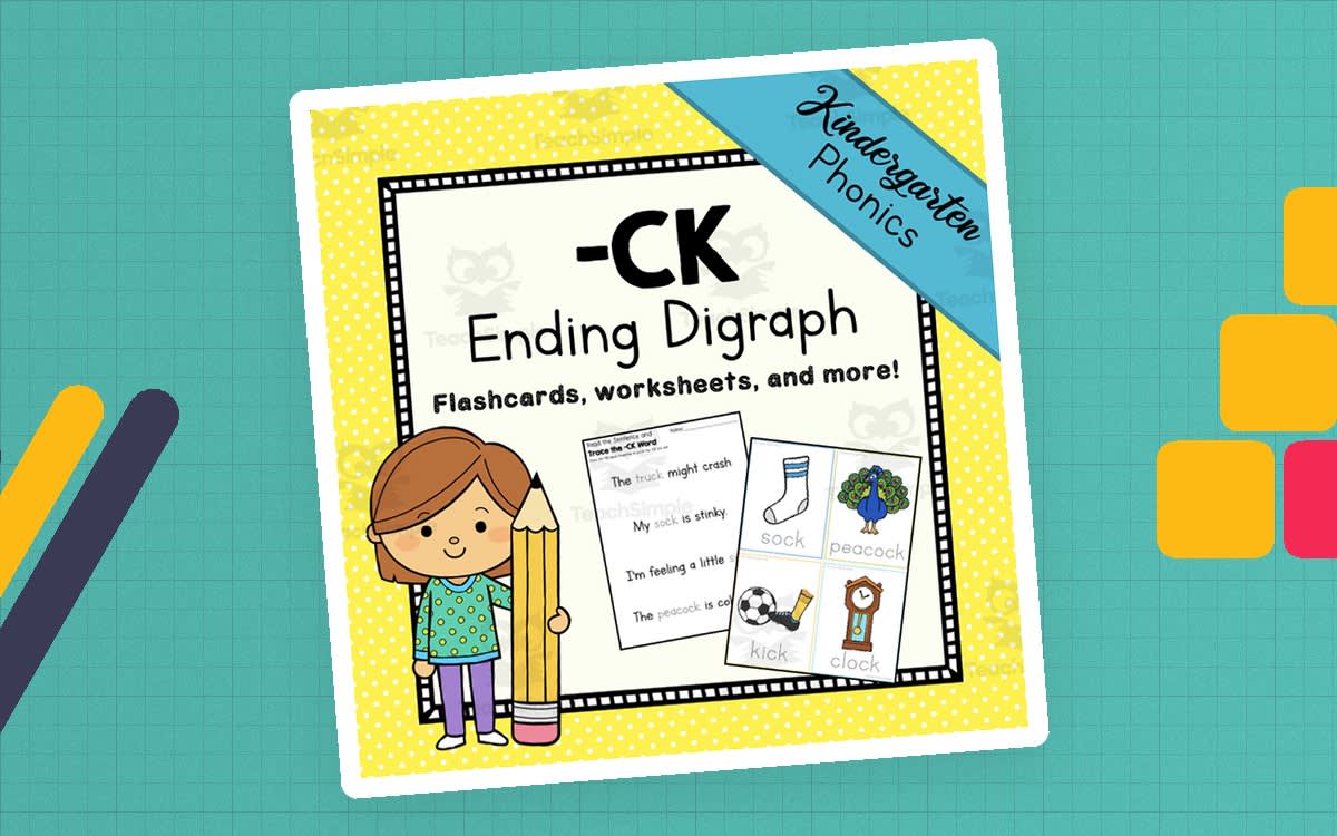 An educational teaching resource from Simply Schoolgirl entitled Ending Digraph: -CK Activity Packet | Printable Resources to Teach Digraphs downloadable at Teach Simple.