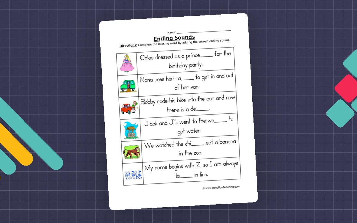 An educational teaching resource from Have Fun Teaching entitled Ending Sounds Sentences Worksheet downloadable at Teach Simple.