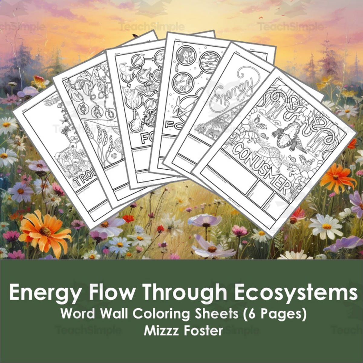 An educational teaching resource from Mizzz Foster entitled Energy Flow Through Ecosystems Word Wall Coloring Sheets (6 pgs.) downloadable at Teach Simple.