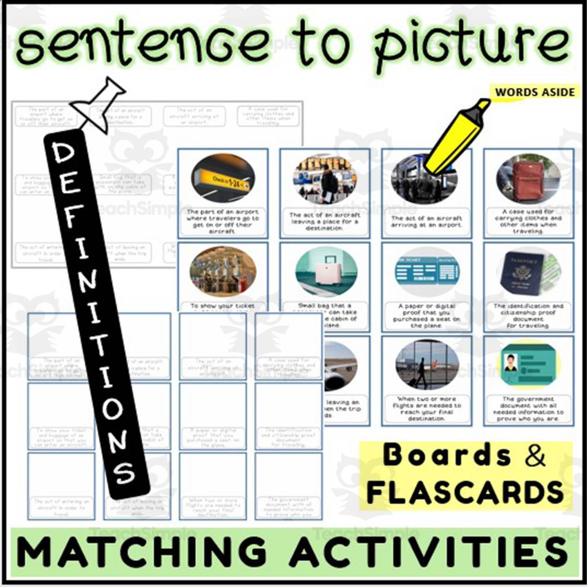 An educational teaching resource from WORDS ASIDE entitled English Sentence to Picture Activities Flashcards 2 downloadable at Teach Simple.
