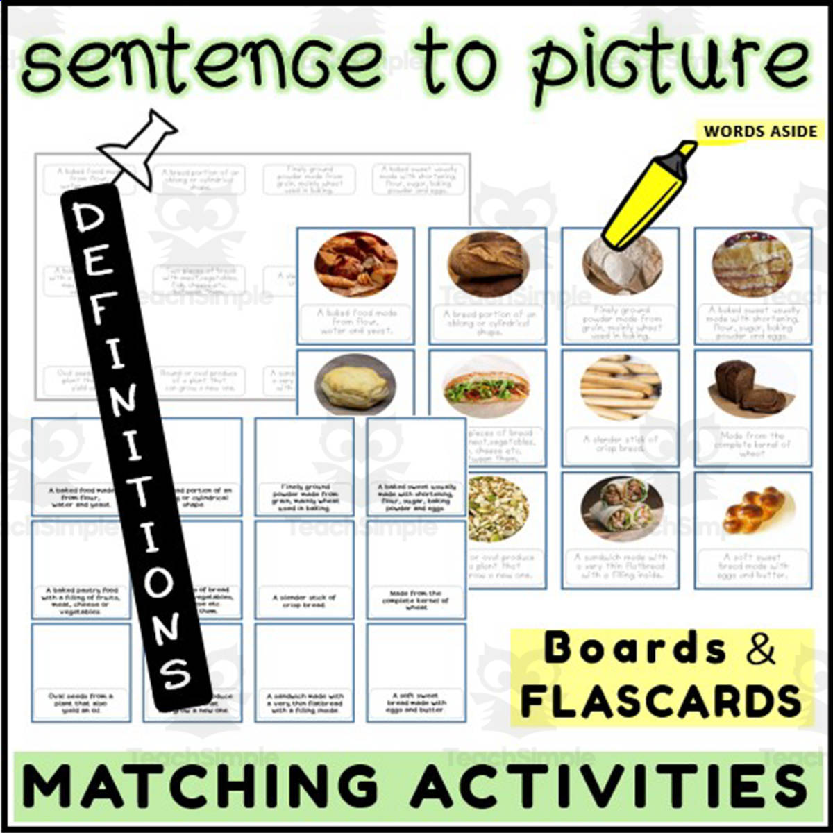 An educational teaching resource from WORDS ASIDE entitled English Sentence to Picture Activities Flashcards 3 downloadable at Teach Simple.